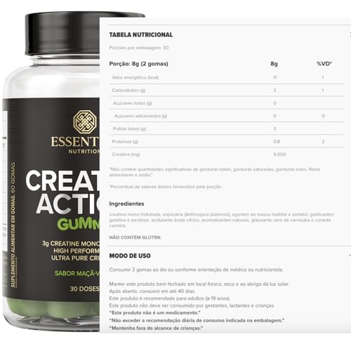 Creatina Creatine Action Gummy sabor Maçã Verde - Essential Nutrition