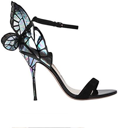 YANGXIAOYU The Summer Color Butterfly Wing Black Suede with High Heels and Sanda