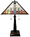 Amora Vintage Tiffany Table Lamp - Geometric Mission Style Table Night Light - Blue White Brown Glass Nightstand Lamp - 23” Tall Stained Glass Lamp