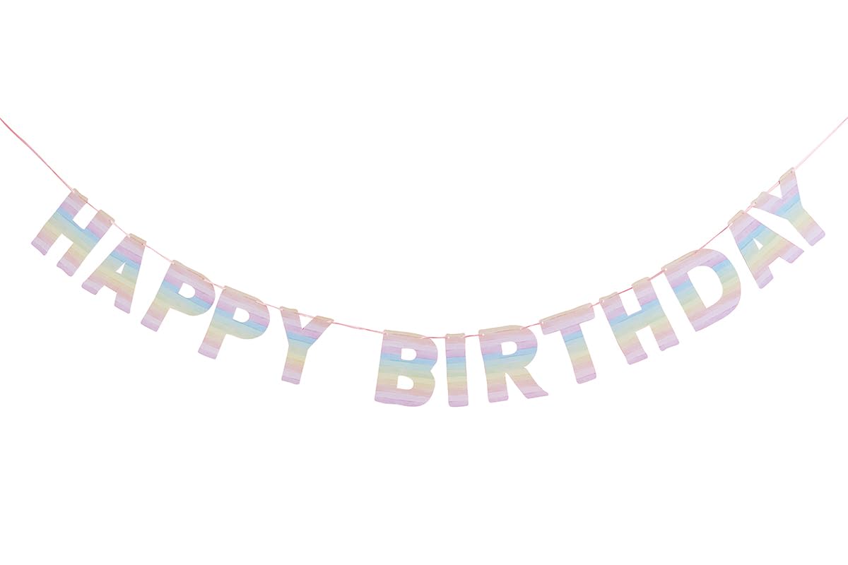 Happy Birthday Party Banner Pastel Rainbow 2m Plastic Free Recyclable