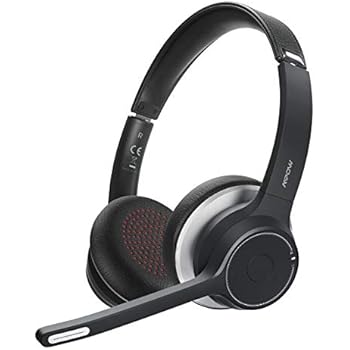 Mpow HC5 V5.0 Bluetooth Headset with Microphone, CVC8.0 Noise Canceling, 22+Hrs Talk Time, Soft Leatherette Ear Pad, Wireless Business Office Headset for Calling, Music (Wired Optional)