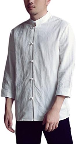Autumn Print Vintage Hip hop t Shirt Men Chinese Style Stand Collar Three Quarter Sleeve t Shirt poleras Linen Shirts