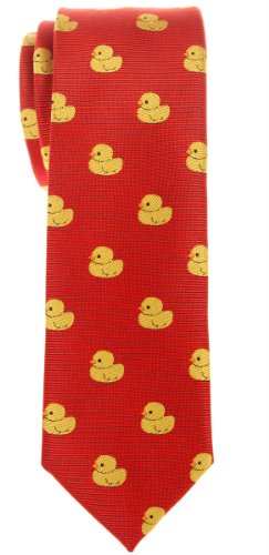 Retreez Classic Rubber Duck Woven Microfiber Skinny Tie - Red, Christmas Gift