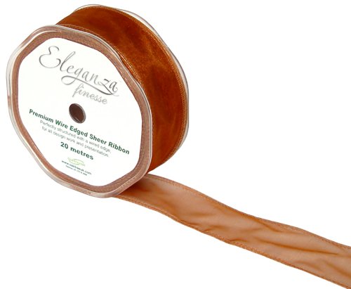 ELEGANZA Premium Wire Edged Sheer Ribbon, Organza, Copper, 12 x 12 x 4 cm