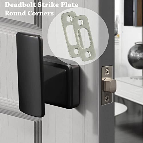 8-Pack Black Deadbolt Strike Plates, 1" X 2-1/4" Round Corner With Screws For Door Security