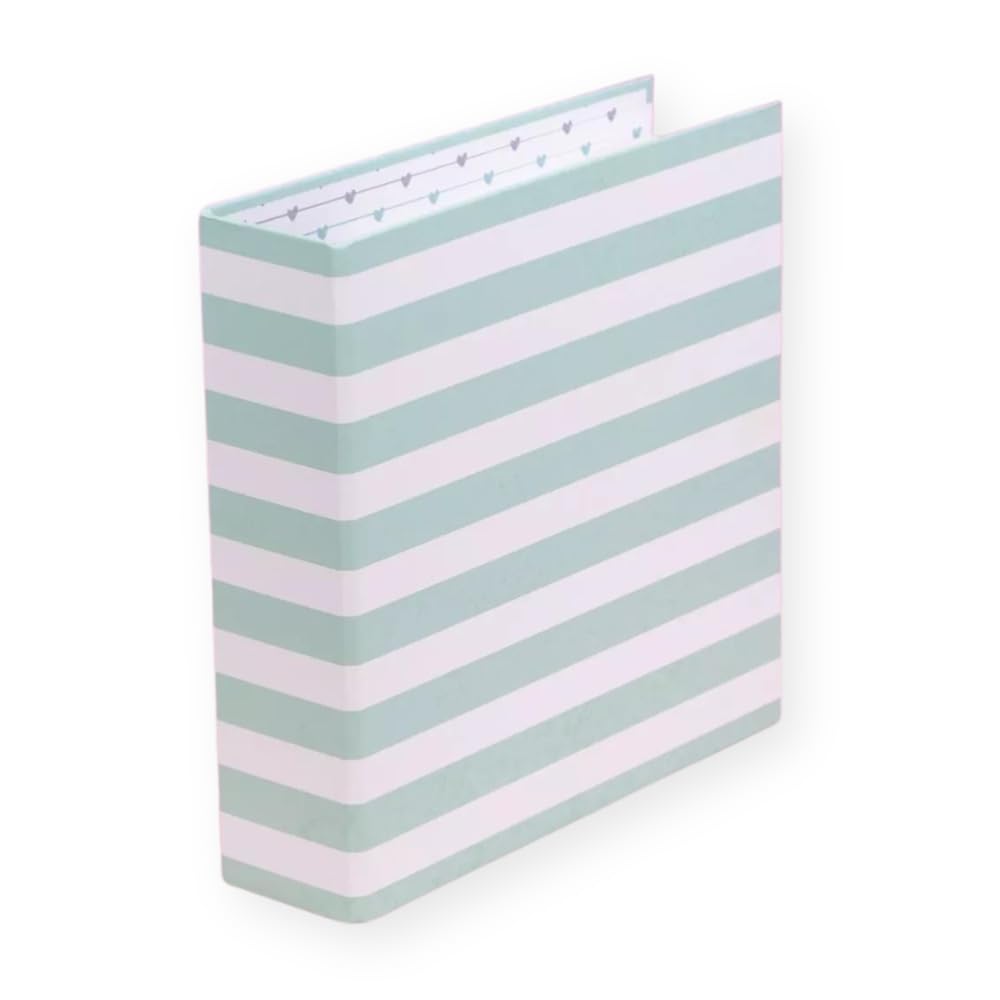 Craftelier - Album in Cardboard Coated with Print | System of 2 Metal D-Rings | Hard and Resistant Covers (Mint Stripes)