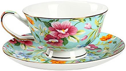 Rainie Love 7.4 Oz Flower Printed Porcelain Tea or Coffee Cup Set with Saucer(Black/Green/Orange/White)