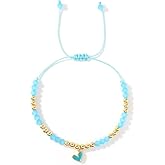 SHINUS BOHO Colorful Heart Gemstone Gold Beaded Handmade Bracelets for Women Adjustable Stone Healing Power Energy Lucky Friendship Holiday Summer Couples Jewelry Gift