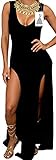 Women Sexy Deep U Neck Sleeveless Side Slit Casual Bandage Club Beach Maxi Dress