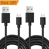 PS4 Micro USB Charging Cable, [15FT 2Pack] Extra Long Fast Charging Cord, High Speed Android Charger Cable for Samsung Tablet/Galaxy S7 Edge/S6/S5,Android,Honor 6X,HTC,Echo Dot,Xbox One - Black