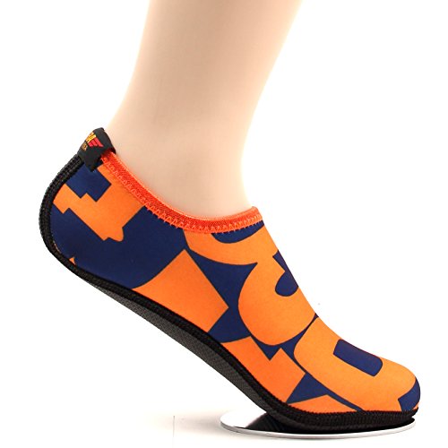 WOWFOOT Barefoot Water Skin Shoes Socks Women Men Flexible Swim Shoe Beach Aqua Surf Pool Yoga Exercise (7-1.L(W:7-8, M:6-7), Orange(Pattern)) - Thumbnail 3