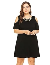 IN'VOLAND Vestido sin mangas con hombros descubiertos y hombros descubiertos de mujer Vestido de túnica de manga corta con cuello cruzado