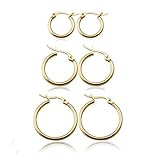 FUNRUN Stainless Steel Hoops High Polished Huggie Earrings Unisex,12mm,15mm,20mm