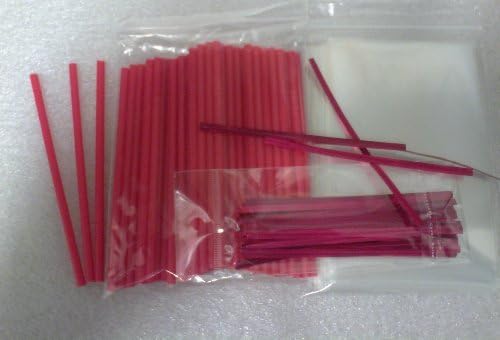50 x 114mm (4.5 incn) Red Plastic Cake Pop Lollipop Kit Included Cello Bags &amp; Twist Ties Of Your Choice (Red Twist Ties) by Carlton Paper Sticks