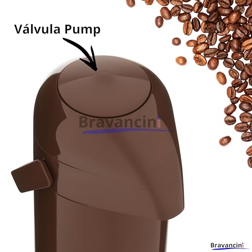 Garrafa Térmica Pump Marrom 1L Café Bomba Pressão 12h Quentes 24h Frio Água Chá Casa Mágic Escritório Consultorio