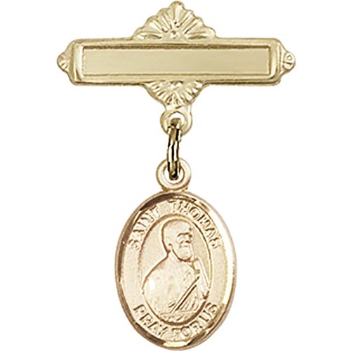 14kt Yellow Gold Baby Badge with St. Thomas the Apostle Charm and Polished Badge Pin 1 X 5/8 inches