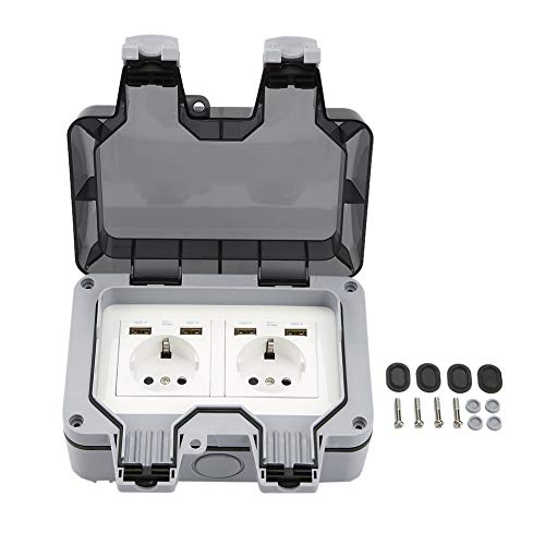 Außensteckdose Steckdose mit USB Anschluss,IP66 Wasserdicht Wandsteckdose Staubdicht Outdoor Wasserdichte Steckdose mit… – Bild 4