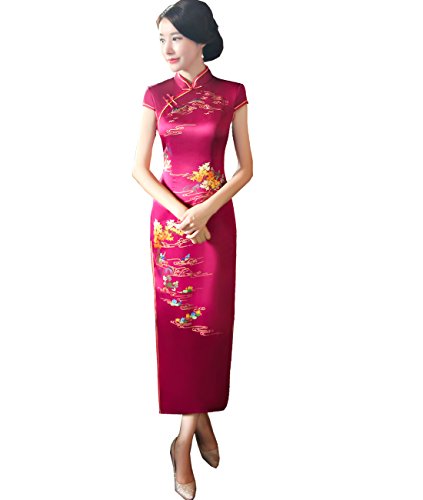 Femirah Cheongsam Long Silk Satin Chinese Style Wedding Dress Qipao Gown