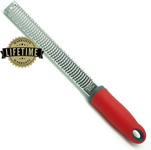 Color Cuisine Microetch Zester Grater with Plastic Blade Cover - Zest or Grate Cheese, Citrus, Orange, Lemon, Lime, Chocolate, Coconut, Ginger, Garlic, and More in Seconds! (Red)