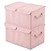 EZOWare Large Storage Boxes [2-Pack] Large Linen Fabric Foldable Storage Cubes Bin Box Containers with Lid and Handles for Nursery, Children, Closet, Bedroom, Living Room - Pink