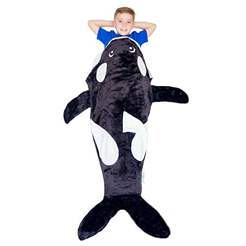 Cozy Whale Blanket For Children, Pocket Style Kids Tail Blanket Made of Extra-Soft & Durable Fabric | Orca Design | Warm & Comfortable, Sleep Sacks for Movie Night, Sleepovers, Camping