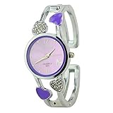 ELEOPTION Bracelet Design Quartz Watch with Heart Rhinestone Stainless Steel Band Free women's Watch Box (Loving-Purple)