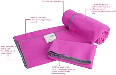 Miss Mila Microfiber 2 Yoga Towels Set - 26" x 72" Mat Length Towel And 15" x 25" Hand Towel - Great For Bikram Yoga, Ashtanga Yoga,Vinyasa Yoga,Lyengar Yoga