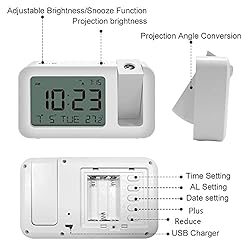 Projection Alarm Clock with 120° Rotatable