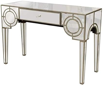Venetian Design Silver Modern Mirrored Console Table With Drawer