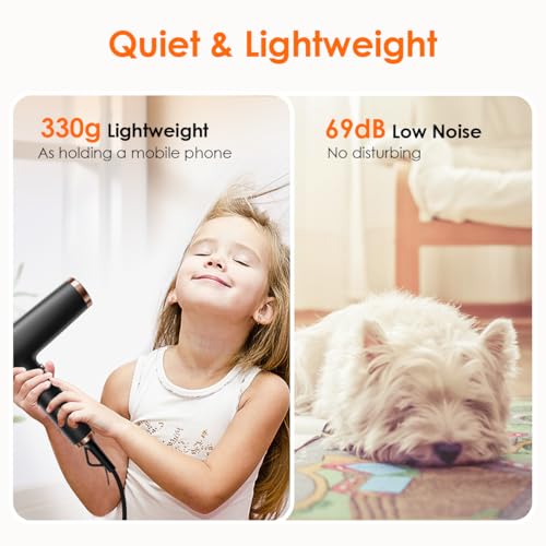 Faszin Hair Dryer, Lightweight Hairdryer with 110,000 RPM High Speed Motor for Fast Drying, 200 Million Ionic Hairdryers for Women & Men, Low Noise Hair Dryers, with 3 Magnetic Nozzle