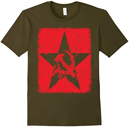 Men's Soviet Union Russian Flag Sickle &amp; Hammer SSSR T-Shirt Large Olive