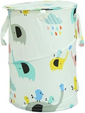 Ao blare Home Essentials Collapsible hamper Storage Bag Convenient Storage Bin For Bedroom, Closet, Toys, Laundry - Large Round (14" Wide x 20" High) tropical fish Stripe (Elephant)