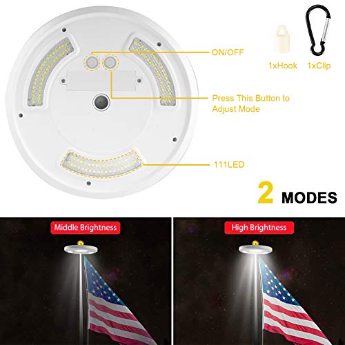 HC Display Solar Flag Pole Light, Super Bright 111 LED Flagpole Light, Fits Most Flag Poles, Energy Saving LEDs with 2 Modes Auto On/Off Night Lighting