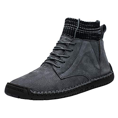Respctful✿ Men Classic Slip On Driving Ankle Boots Knit Fur Lining Winter Lace-up Boots Handmade Casual Chukka Shoes Gray