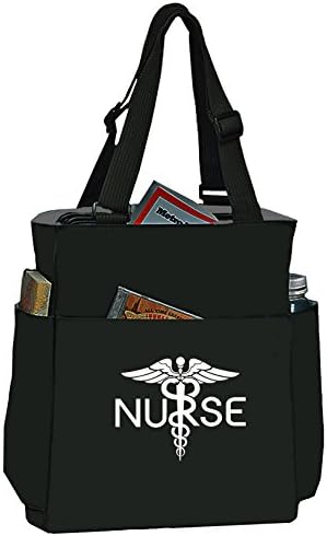 Nurse Shoulder Tote Bag Multi Pocket Office School Travel Business Personal Organizer - Black Grey