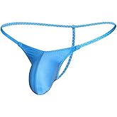 WOWSKY Lustrous Men's G-String Ultra-Slim Straps Thong V-Shaped Seam Sexy Pouch Blue