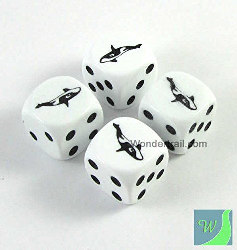 WKP00548E4 Orca Dice D6 White Opaque with Black Pips 16mm (5/8in) Set of 4 Dice Koplow Games