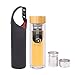 Wotefusi Tea Tumbler Tai Chi Tea bottle Tea Infuser Water Glass Bottle Fruit Infusion Double Wall Heat Resistance with Strainer Filter Bamboo Cover for Outdoor Travel Office Hot&Cold Drink 15.8 Ounces