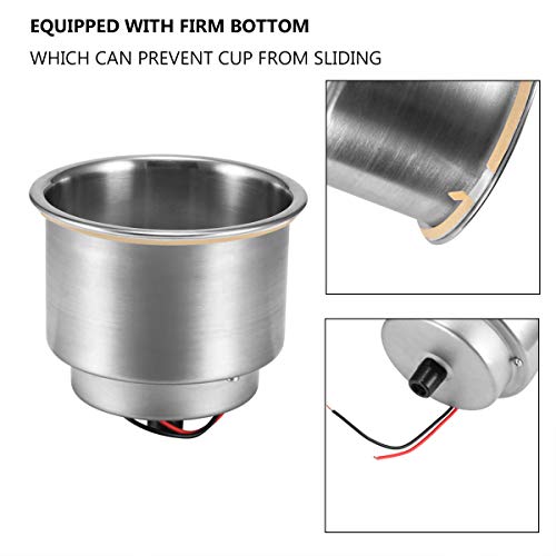 Powstro LED Light Drink Holder, 8 LED Recessed Stainless Steel Cup Drink Holder Cup Shape for Car Marine Boat