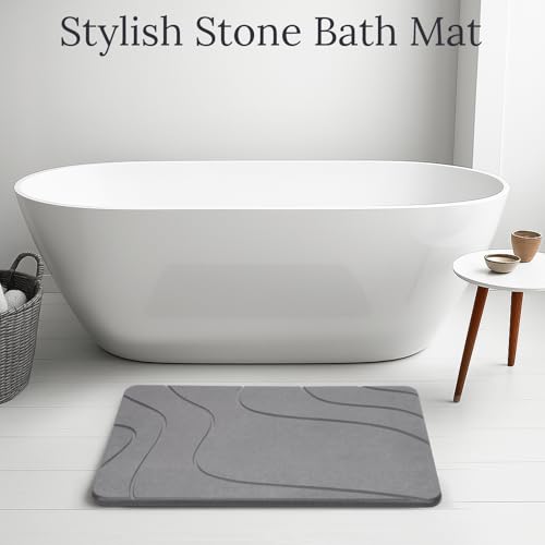 Euqvunn Non Slip Diatomite Bath Mat 60 x 39 cm - Absorbent Stone Anti-Mildew Quick Drying Bath Mat for Bathroom, Kitchen and Bathtub - Grey