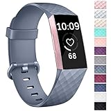 Vancle Bands Compatible with Fitbit Charge 3 Bands Rose Gold Replacement Charge 3 SE Sports Wristbands Small Large for Women Men (Blue Gray, Small)