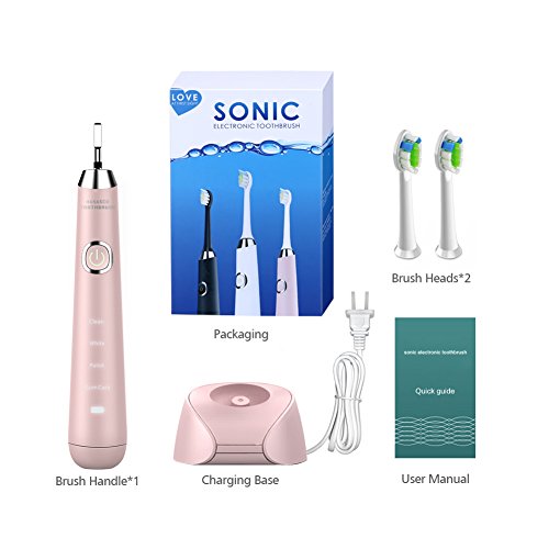 Sonic Electric Toothbrush, Rechargeable Toothbrush, Adult Electric Toothbrush with Holder and 2 Replacement Heads, (4 Modes with Automatic Timer, IPX7 Waterproof, Fast Charging), Pink