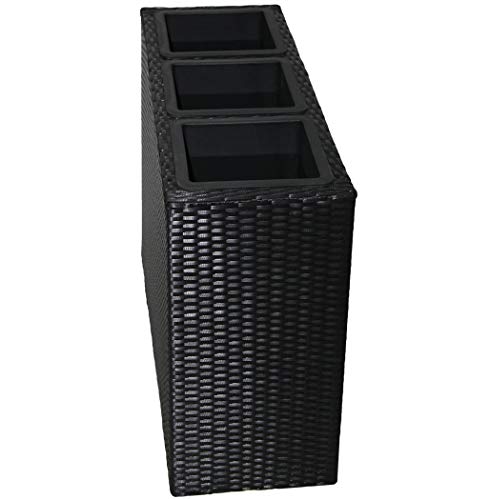KMH Polyrattan 3er Set Pflanztopf schwarz inkl. schwarzem Einsatz - Blumenkübel für Innenbereich oder Außenbereich… – Bild 4