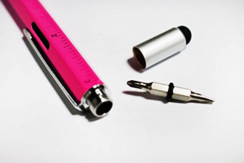 6 in 1 Multitool Pen with Gift Box - Includes 1 Ballpoint Pen, Universal Stylus Pen, Ruler,Flat and Phillips Screwdriver Bit, Level Gauge - The Perfect Multi-Function Gadget (Pink)