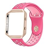 Fitbit Blaze Bands, UMTELE Sport Silicone Replacement Strap with Rose Gold Frame for Fitbit Blaze Smart Fitness Watch Pink/Red