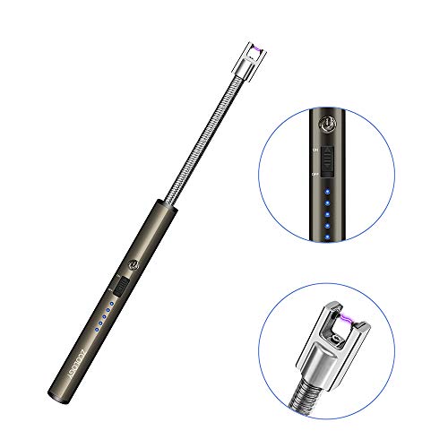 ZCOLOGY Candle Lighter, Electric Arc Lighter with Long Flexible Neck, Windproof USB Rechargeable Lighter Flameless, with Safety Switch for BBQ, Grill, Camping, Kitchen, Fireworks (Black)
