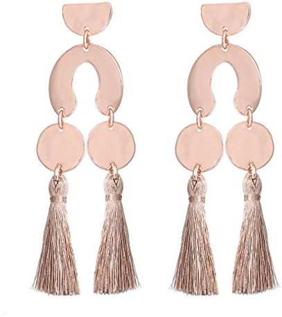 HSWE Tassel Earrings Hammered Coin Dangle Ear Drop Geometric Design Top Rose Gold