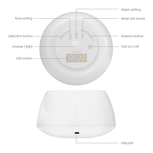 INLIFE Sunrise Alarm Clock with Sunrise Simulation and 4 Natural Alarm Sounds, White Noise Machine with 4 Sleep Sounds, USB Rechargeable 7 Multicolor Dimmable Portable Night Light - Thumbnail 7