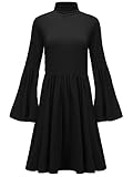 MiYang Turtleneck Loose Tunic Top Casual Swing High Waist Dress For Women With Bell Sleeves