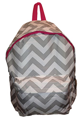 Novelty Print Medium Sized Backpack - 16 in tall (Gray Chevron - Pink Trim)